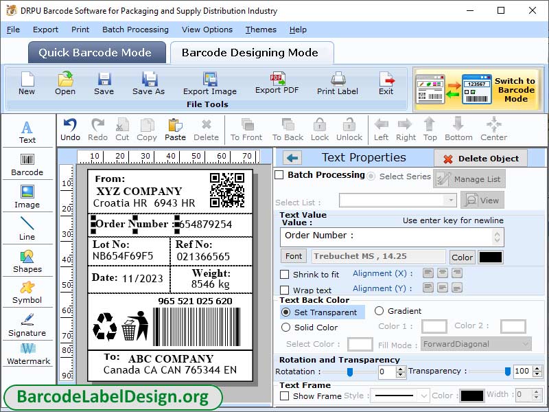 Packaging Barcode Label Application software